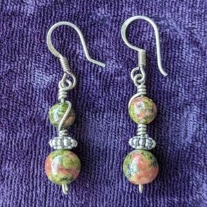 Vintage 925 Sterling Silver Earrings With Natural Green Gemstones